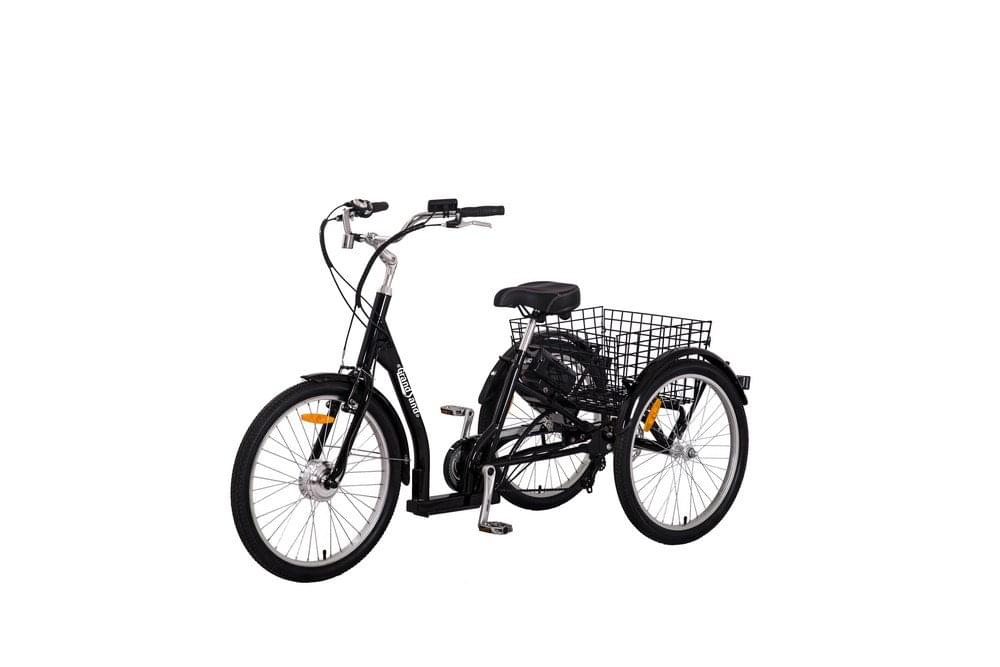 Vollständiges E-Bike mit Korb, ideal für Touren in Blåvand, Dänemark.